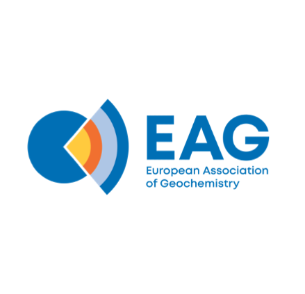 Logo of the European Association of Geochemistry featuring a pie chart that is ¾ blue and ¼ striped yellow orange and blue. Features the letters “EAG” in blue to the right.