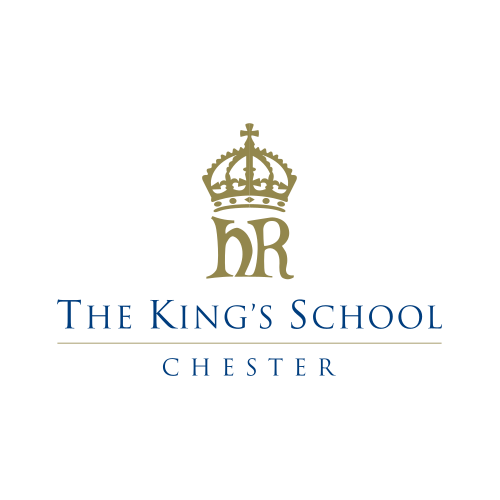 The King's School Chester logo featuring a gold crown above the letters 'hR' in gold, with the text 'The King's School' in blue below, and 'Chester' written underneath in smaller blue text.