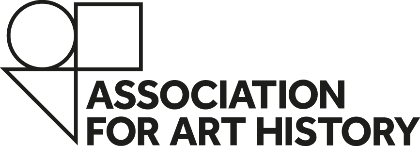 Logo for Association for Art History featuring circle, triangle and square outlines accompanied by the organisations name. Logo is positioned to represent VeryConnect membership software customer