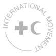 International Movement Logo in grey colour with cross and moon symbol surrounded by the organisation name as part of a circle