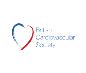 Logo of the British Cardiovascular Society featuring a heart outline in blue on the left and red on the right, with the membership organisation's name written in blue text to the right of the heart.