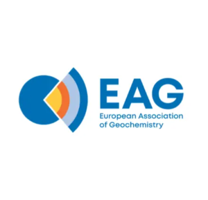 Logo of the European Association of Geochemistry featuring a pie chart that is ¾ blue and ¼ striped yellow orange and blue. Features the letters “EAG” in blue to the right.