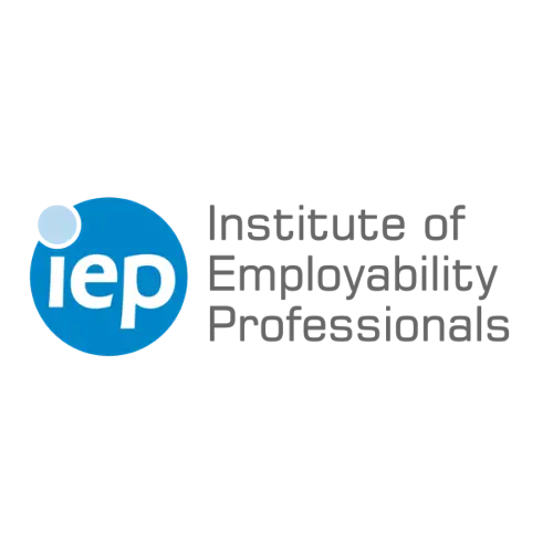 Logo with blue circle with the acronym IEP in white letters in the circle. The name "Institute of Employability Professionals" in grey to the right of the circle.