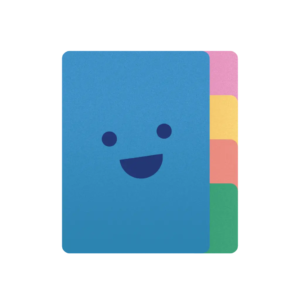 Graphic of a blue folder with a smiling face. Folder has pink, yellow, orange and green dividers on the right side. Folder represents the member directory in the trade association software.