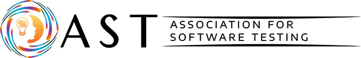 Logo for the Association of Software Testing featuring the outline of a face profile with a lightbulb. Surrounded by multicoloured lines.