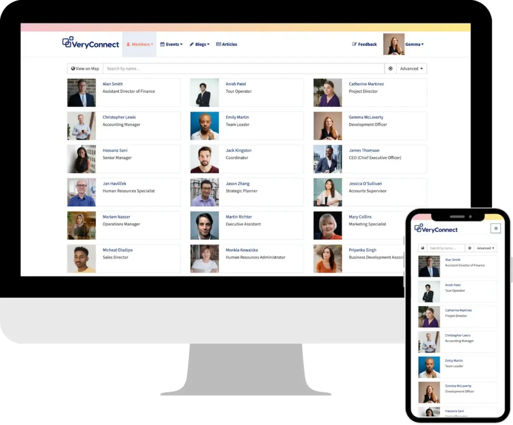 Member directory on the VeryConnect membership management software