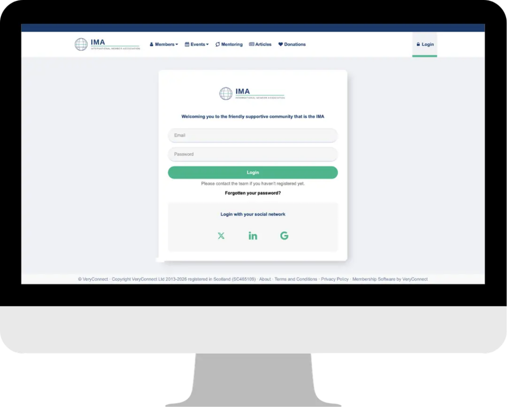 Image shows the VeryConnect membership management portal with customer branding