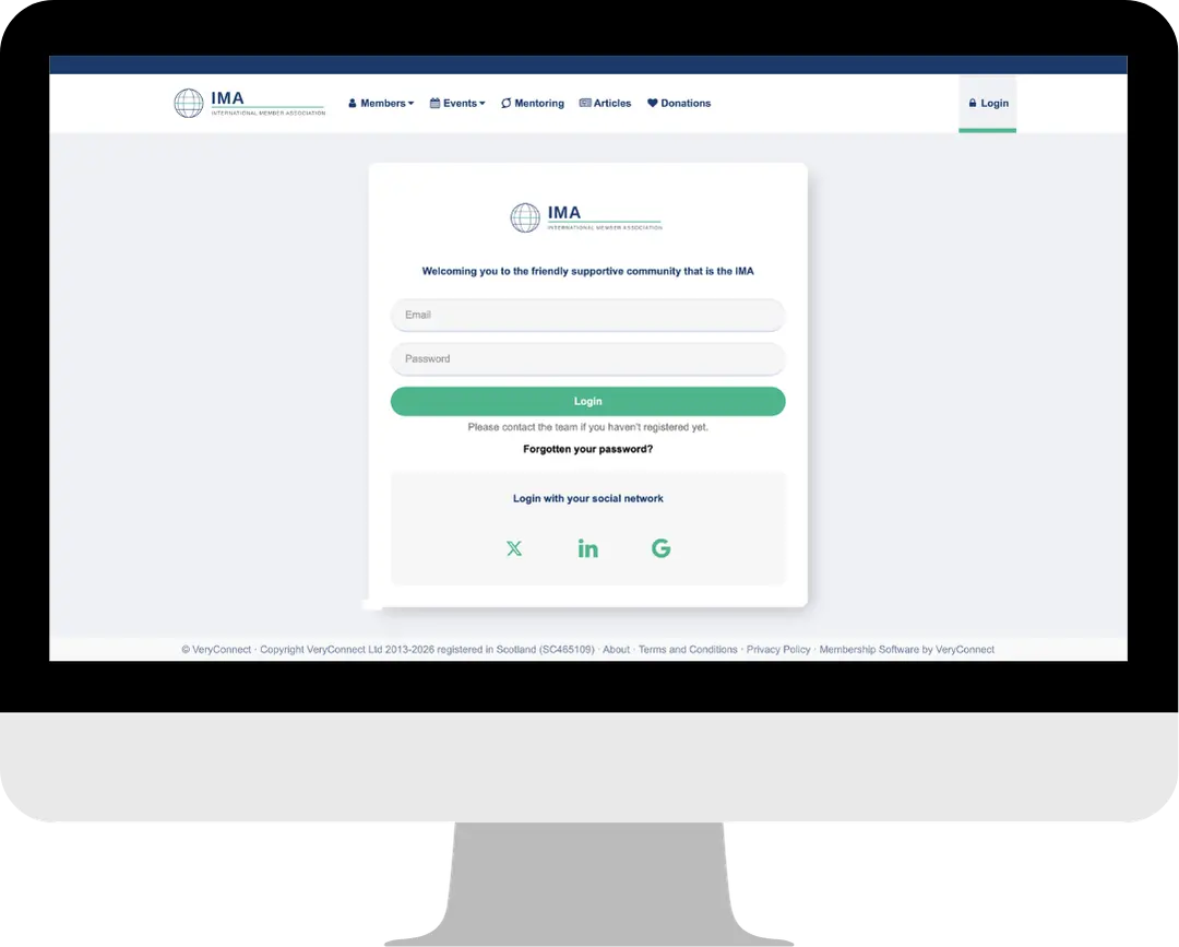 Image shows the VeryConnect membership management portal with customer branding